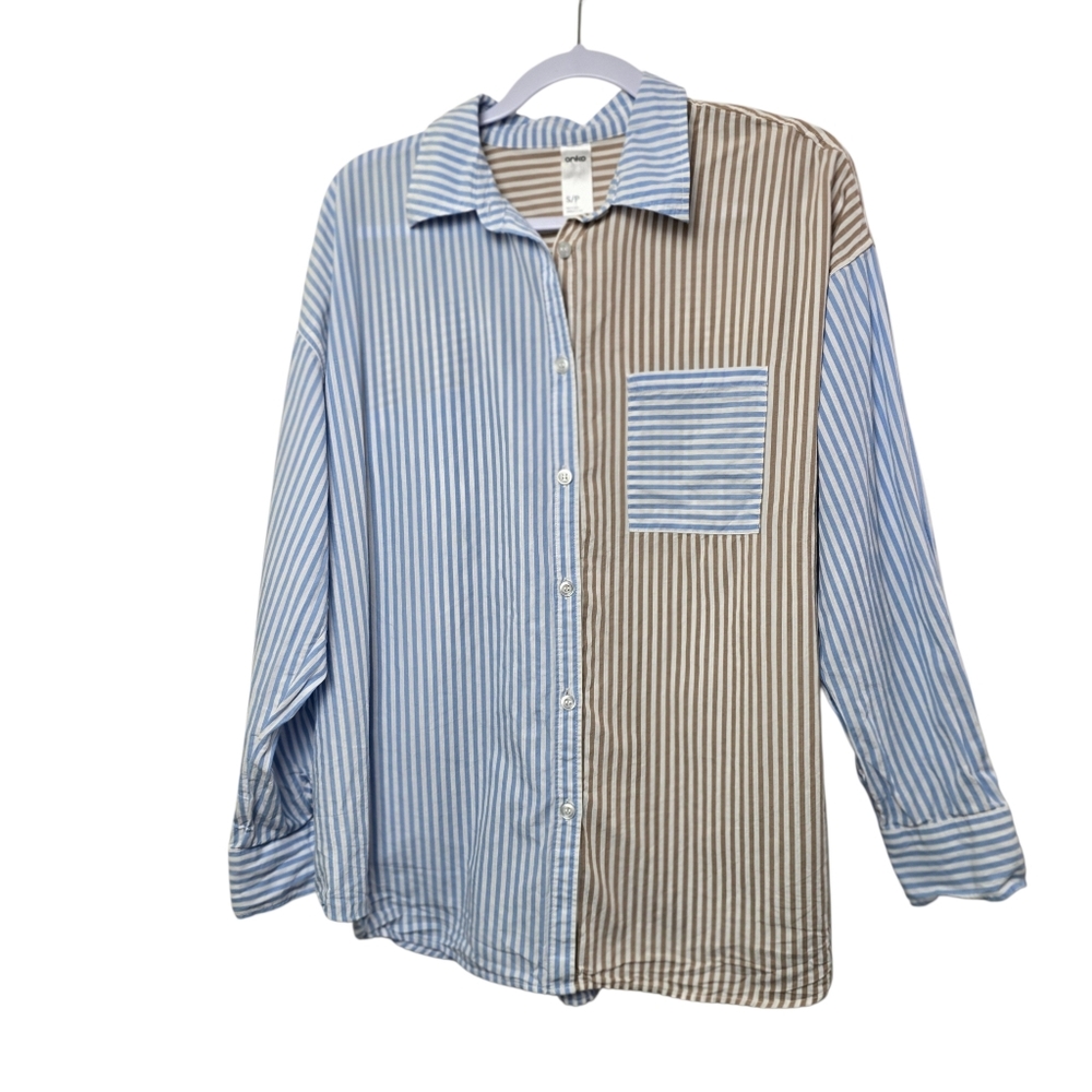 Anko Striped 100% Cotton Oversized Button Down Shirt Long Sleeve Women's S